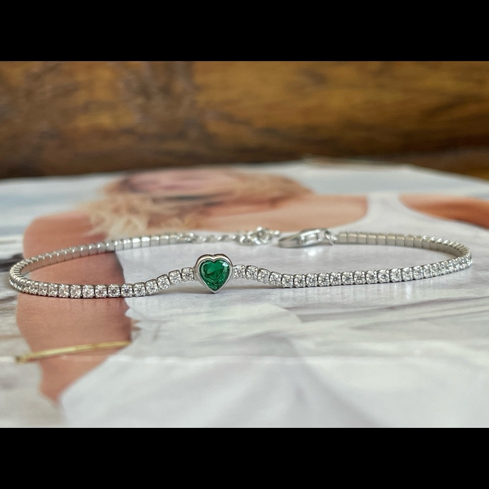 Dainty tennis bracelet,heart bracelet